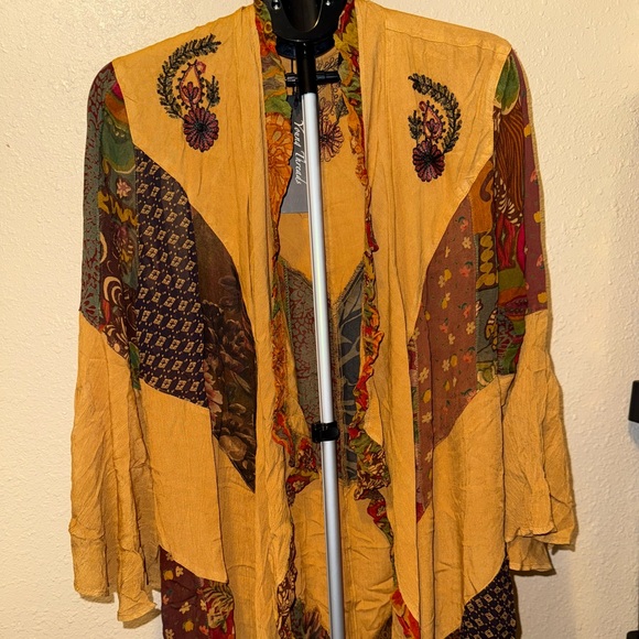 Bohemian Patchwork Open Front Duster Kimono Bell Sleeves Boho Western - Picture 3 of 6